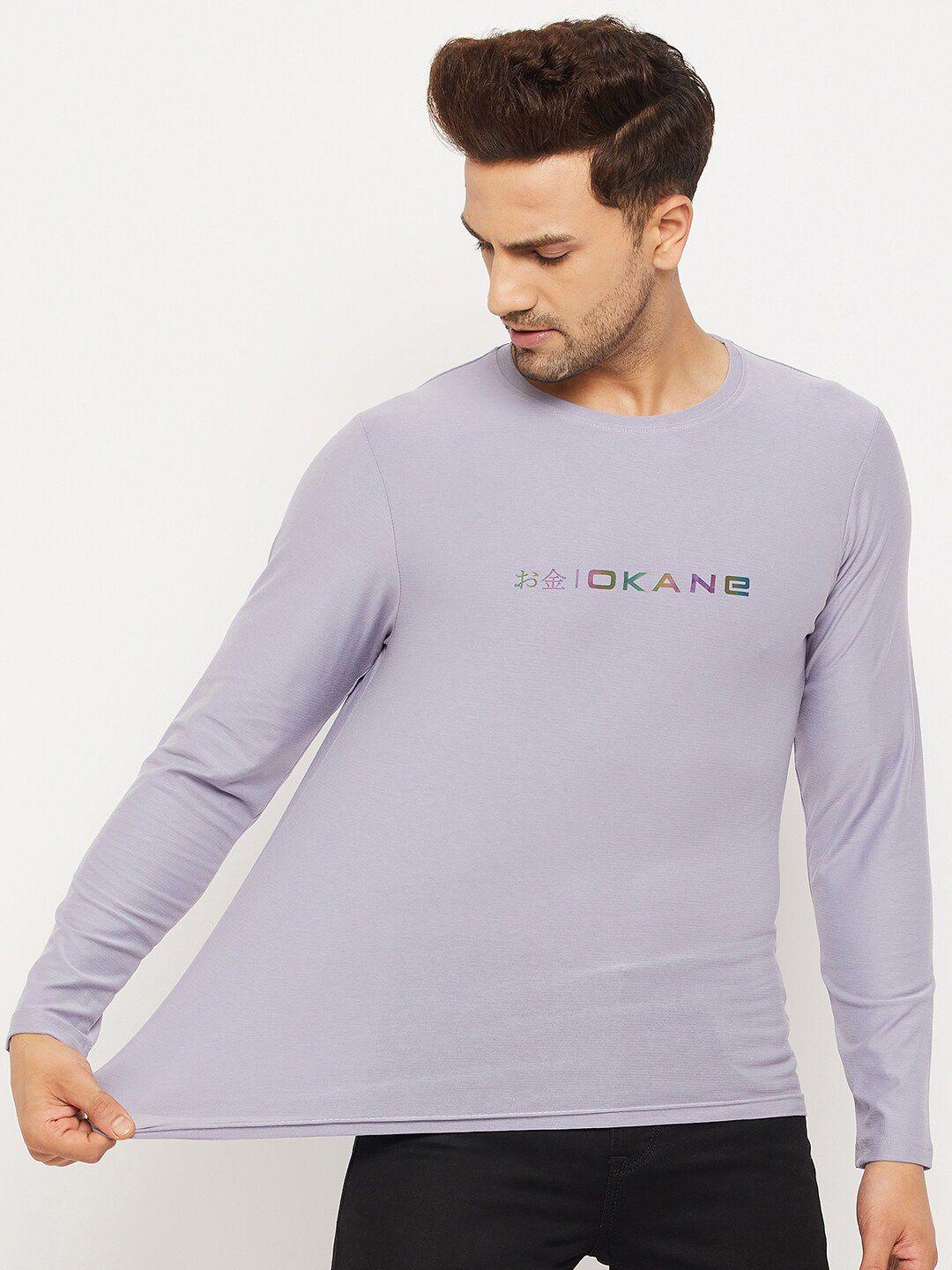 okane men mauve long sleeves  typography t-shirt