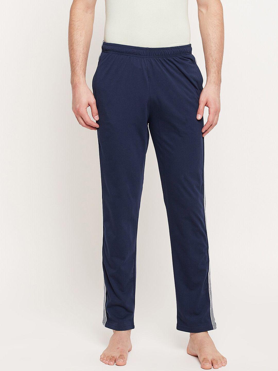 okane men navy blue solid lounge pants