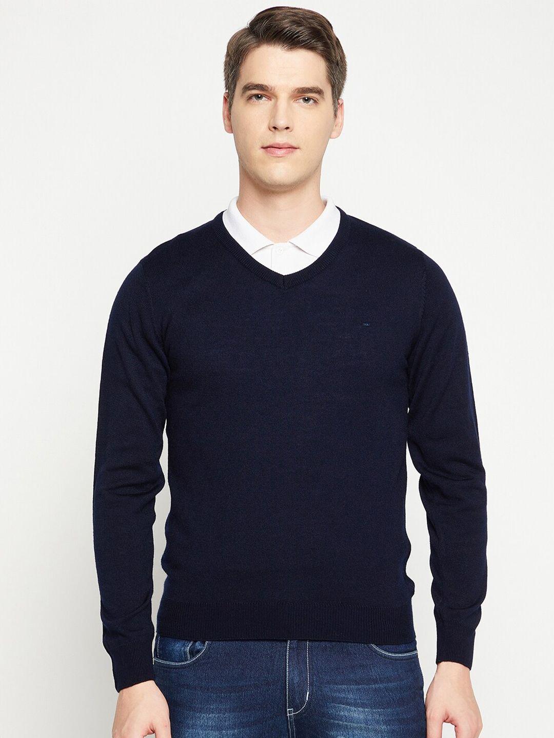 okane men navy blue solid pullover