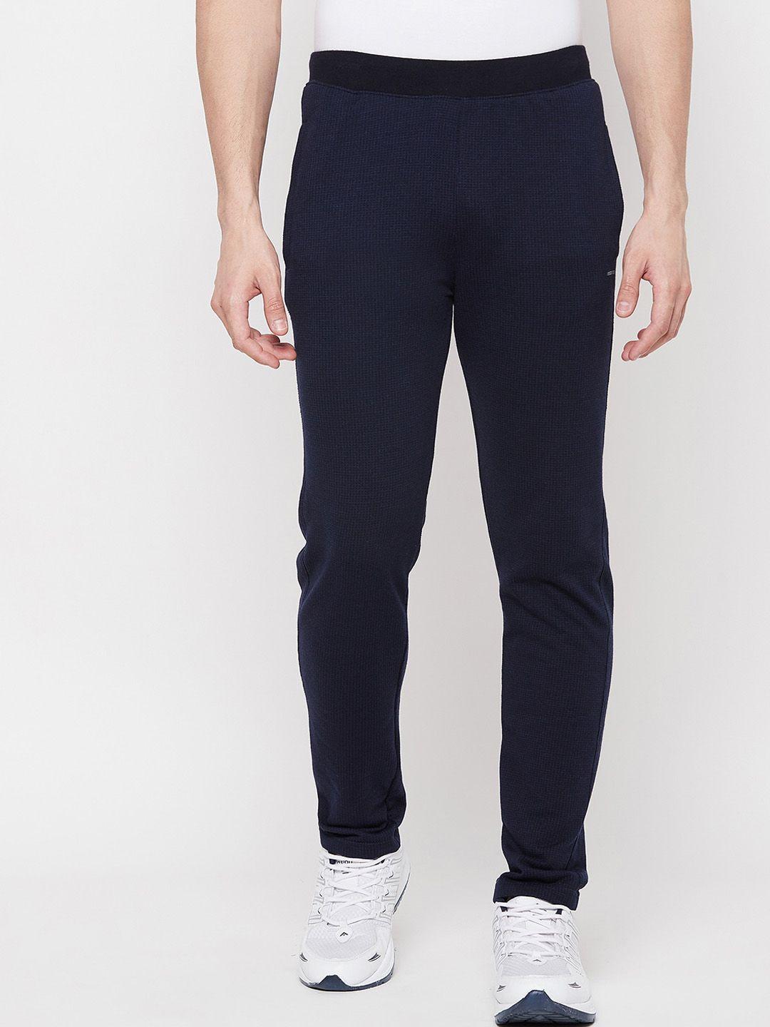 okane men navy blue solid track pants