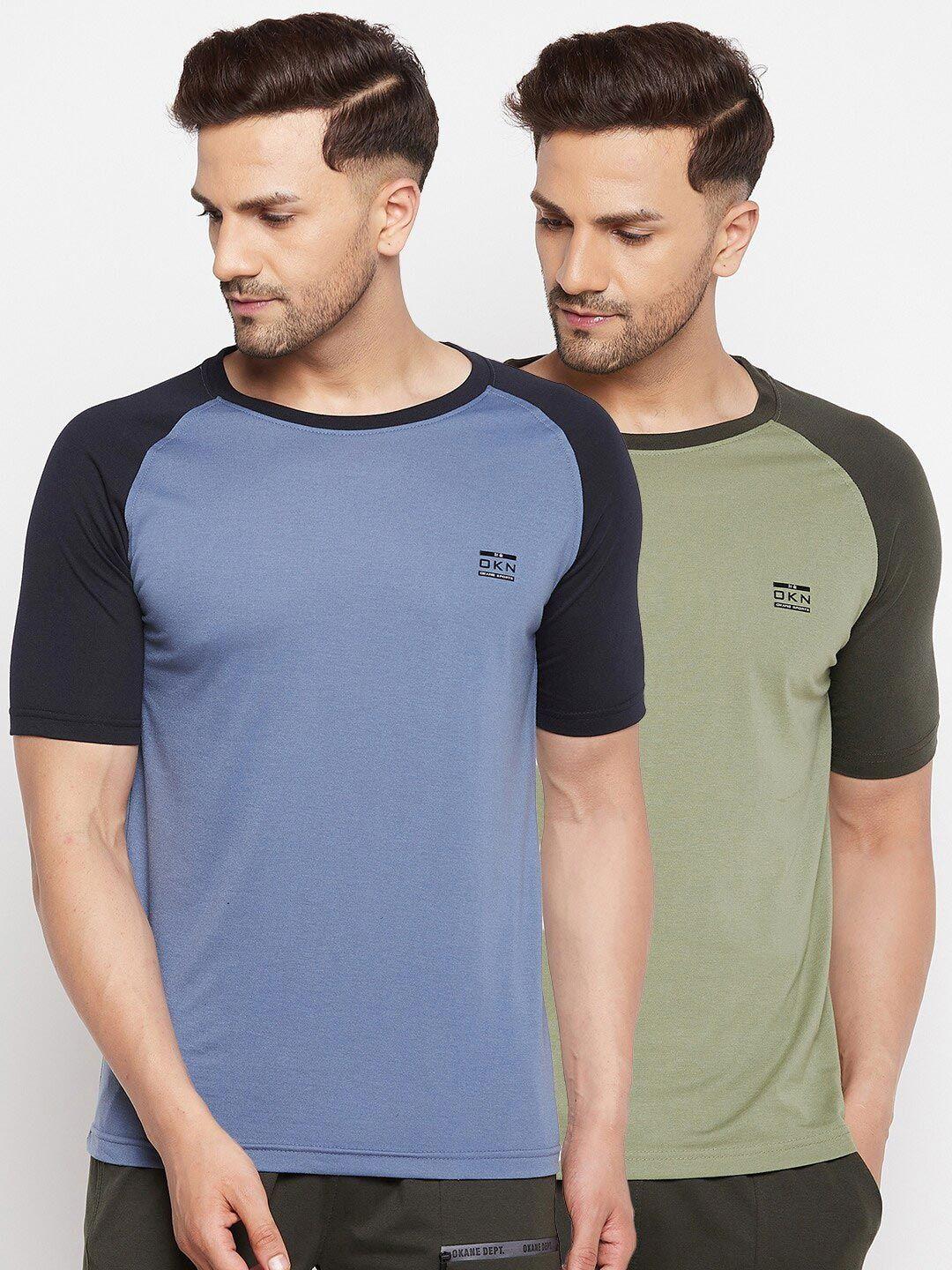 okane men olive green 2 drop-shoulder sleeves applique t-shirt