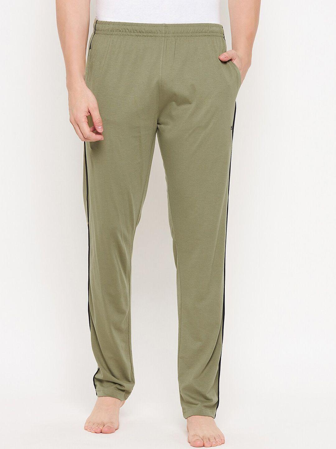 okane men olive solid cotton lounge pant