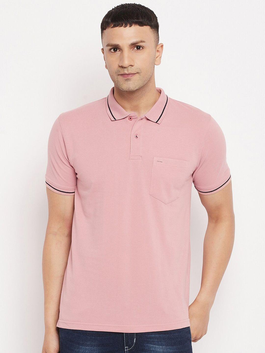 okane men peach-coloured polo collar cotton t-shirt