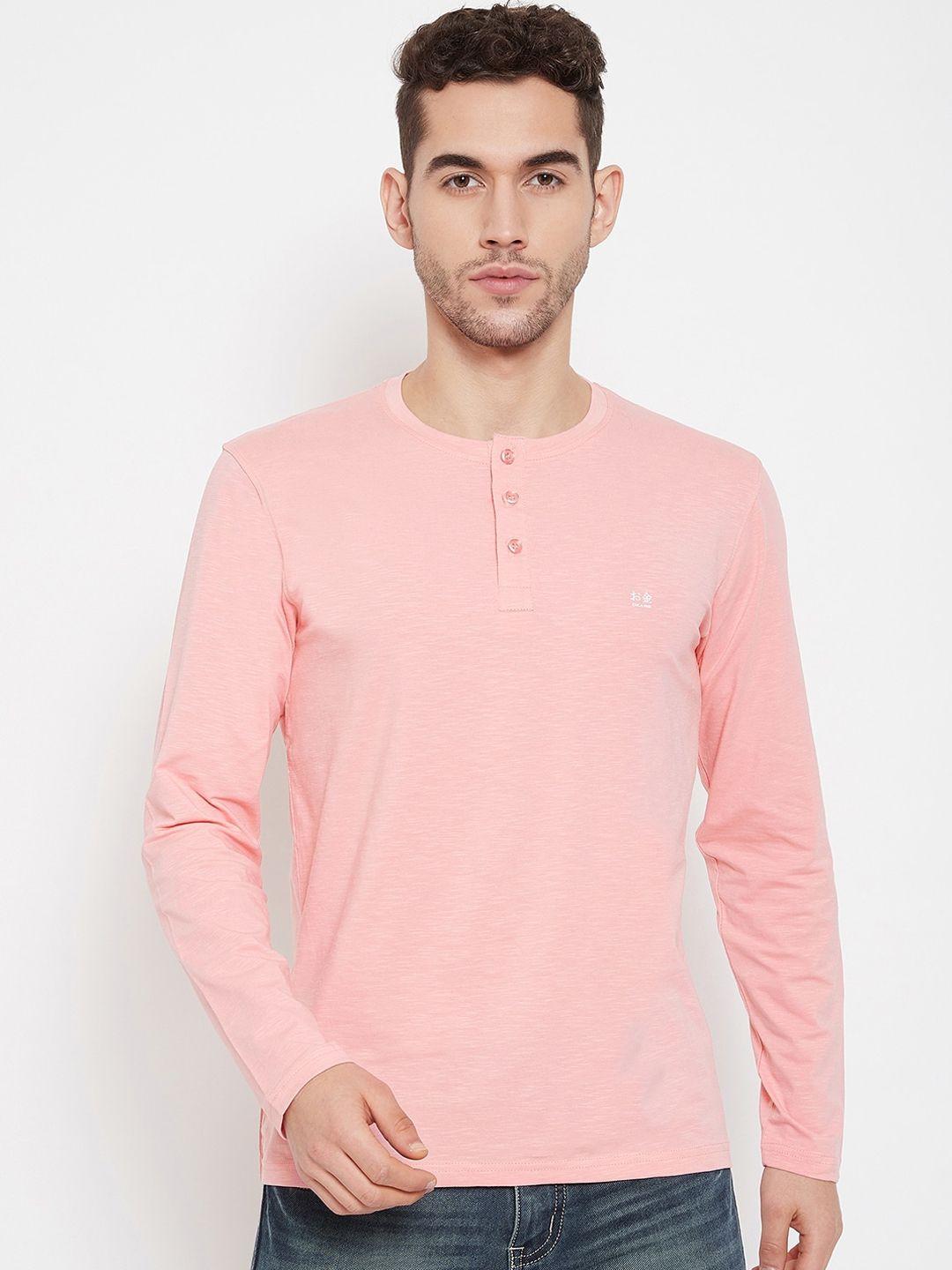 okane men pink solid henley neck t-shirt