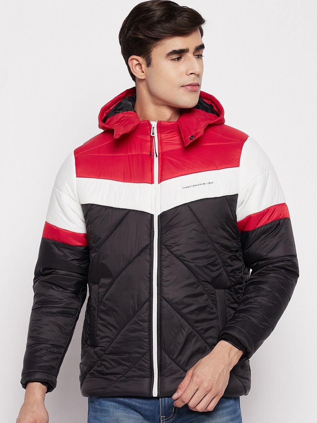 okane men red colourblocked lightweight padded jacket