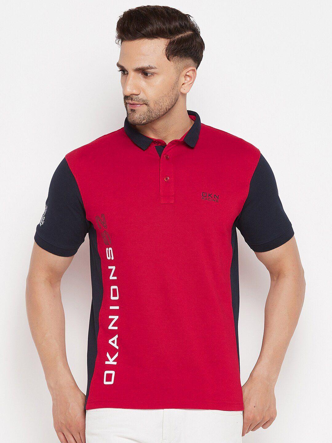 okane men red polo collar t-shirt