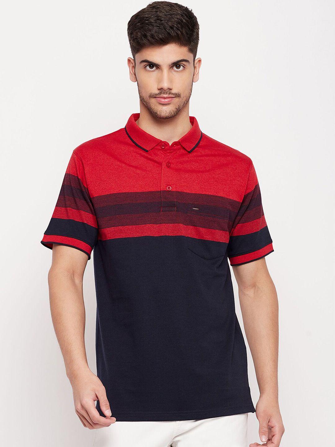 okane men red striped polo collar pockets t-shirt