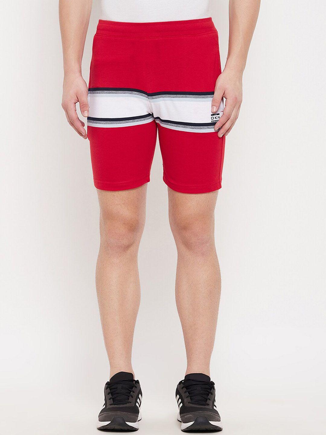 okane men red striped shorts