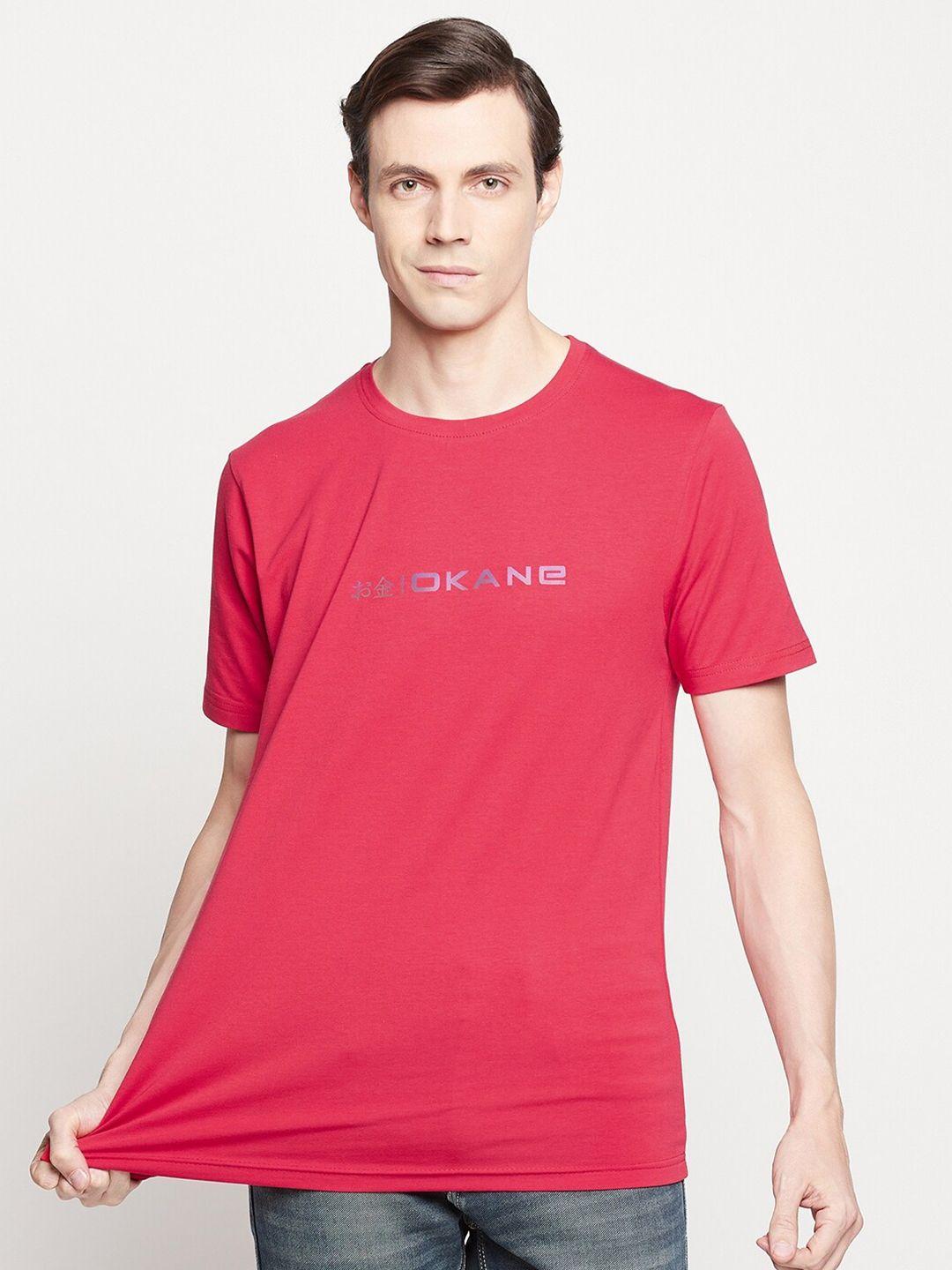 okane men red typography printed t-shirt