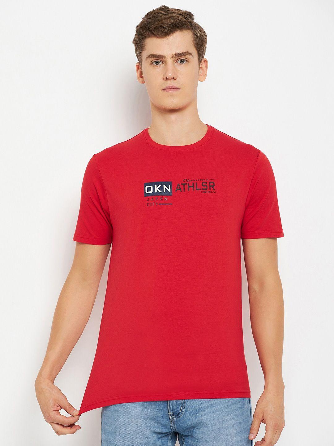 okane men red typography t-shirt