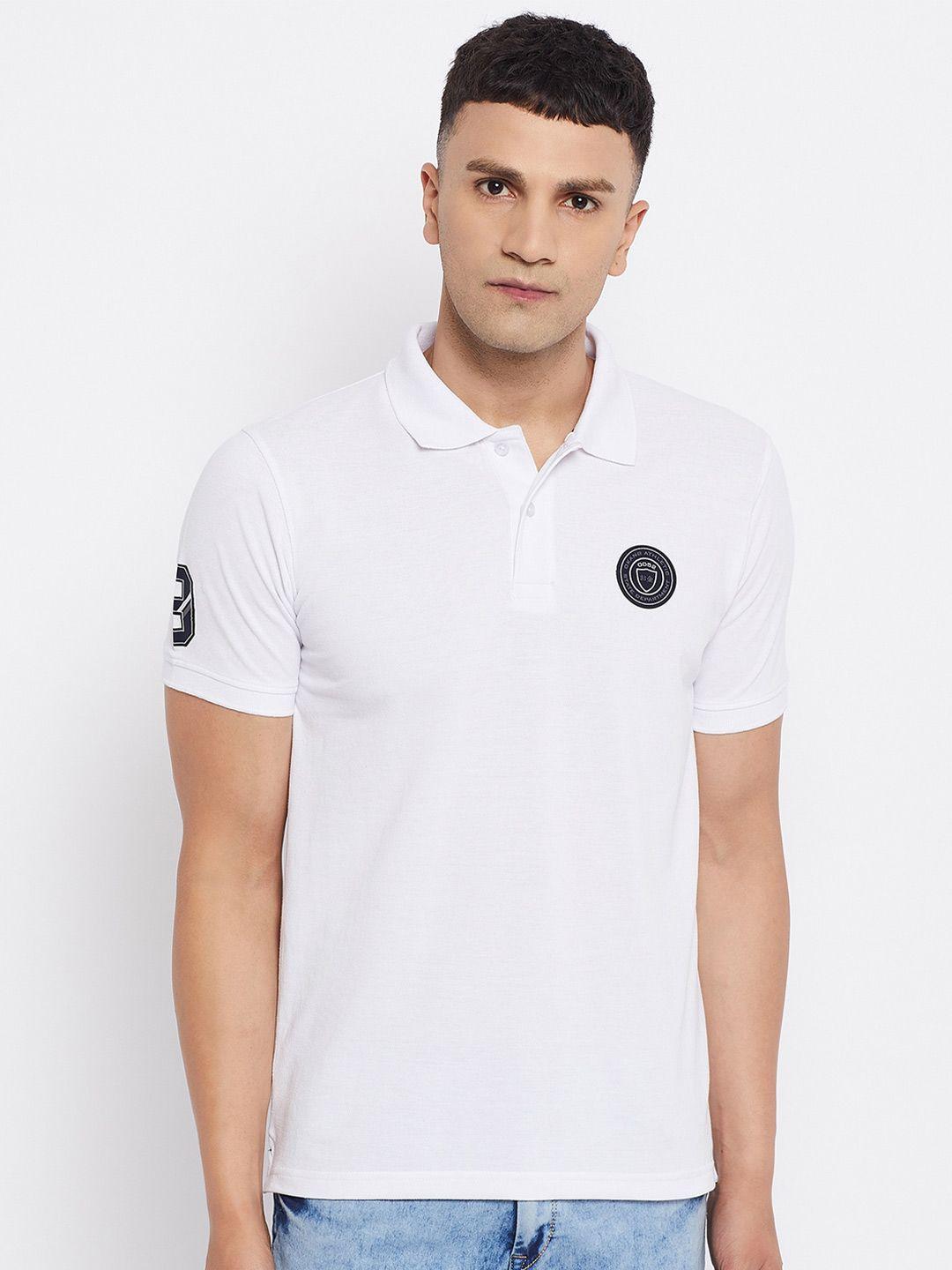 okane men white polo collar cotton t-shirt