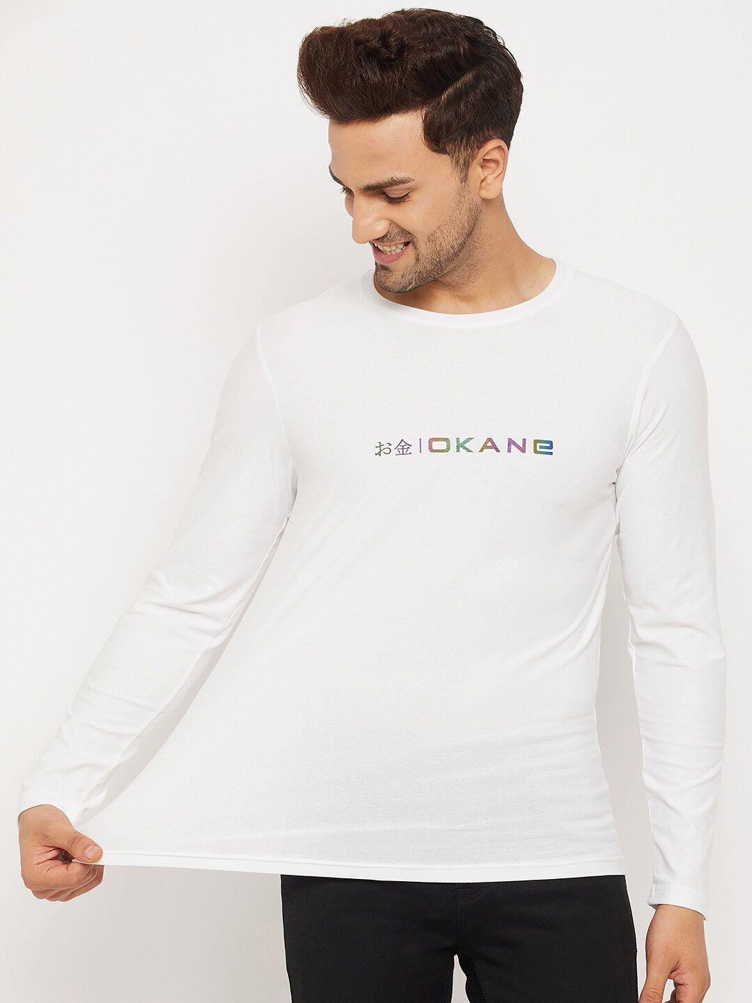 okane men white typography cotton elastane round neck  t-shirt