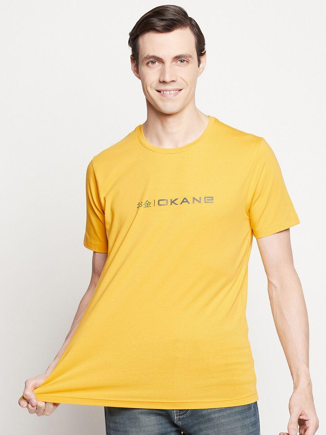 okane men yellow typography printed t-shirt