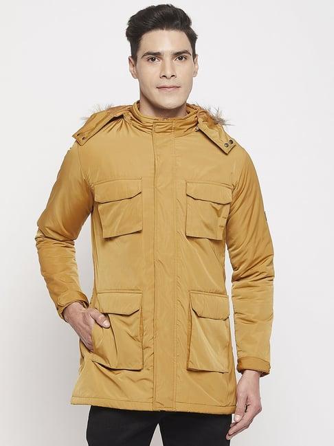 okane mustard regular fit hooded jacket