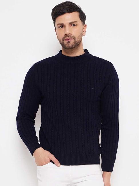 okane navy regular fit self design sweater