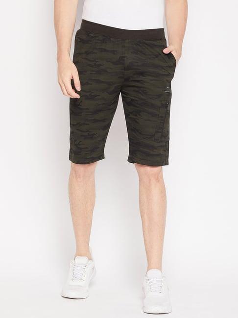 okane olive regular fit camo print shorts