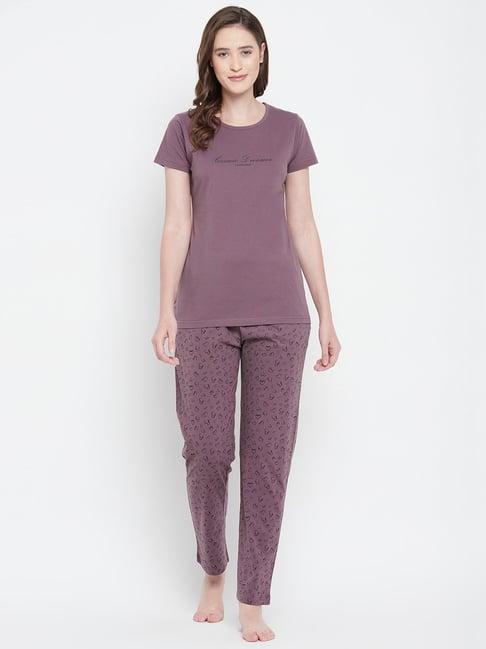 okane purple printed top with pyjama