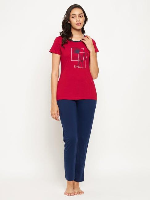 okane red & blue floral print t-shirt with pyjamas