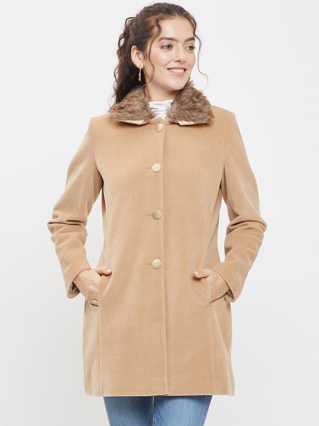 okane single-breasted faux fur trim overcoat