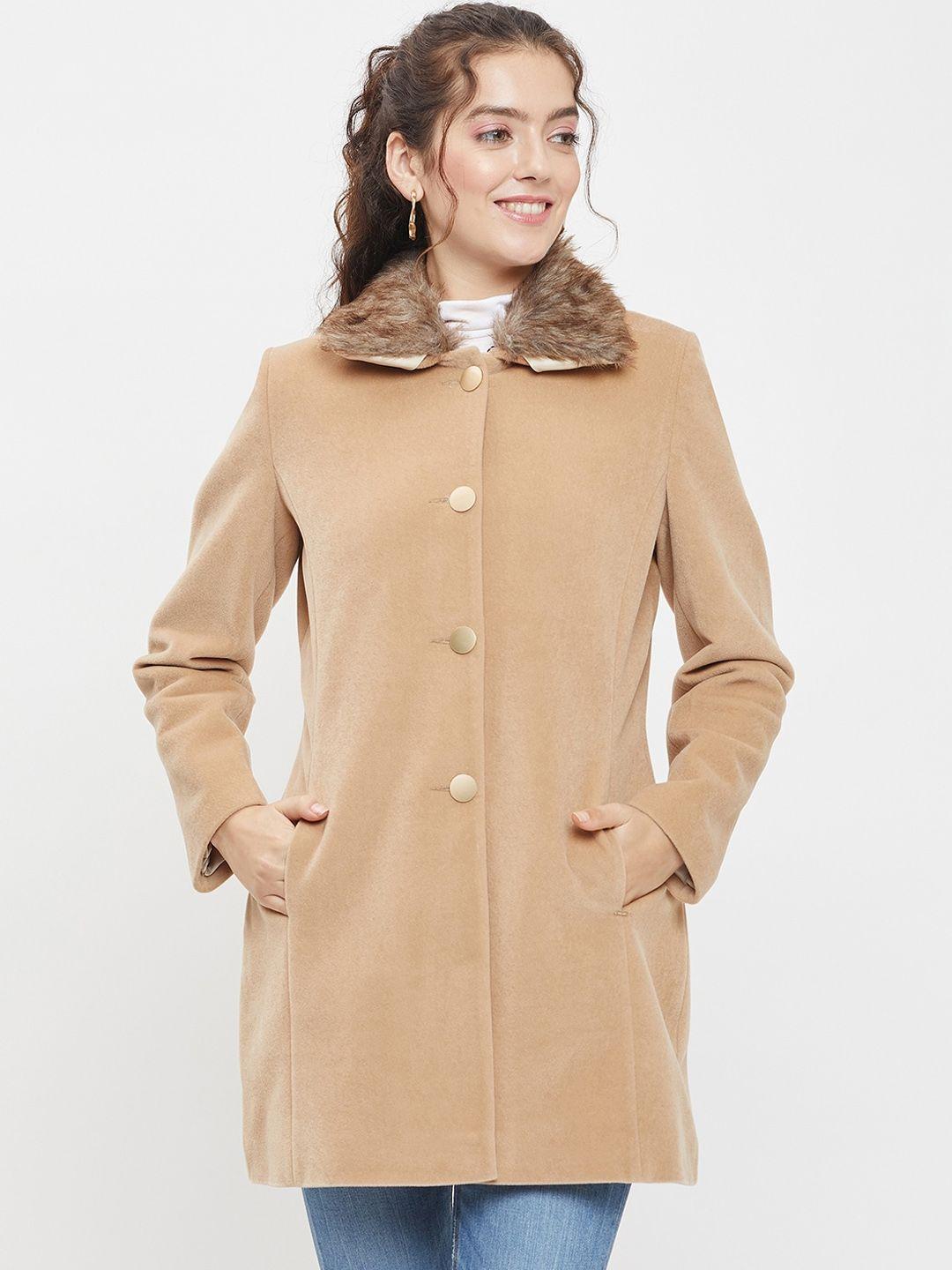 okane single-breasted faux fur trim woollen overcoat