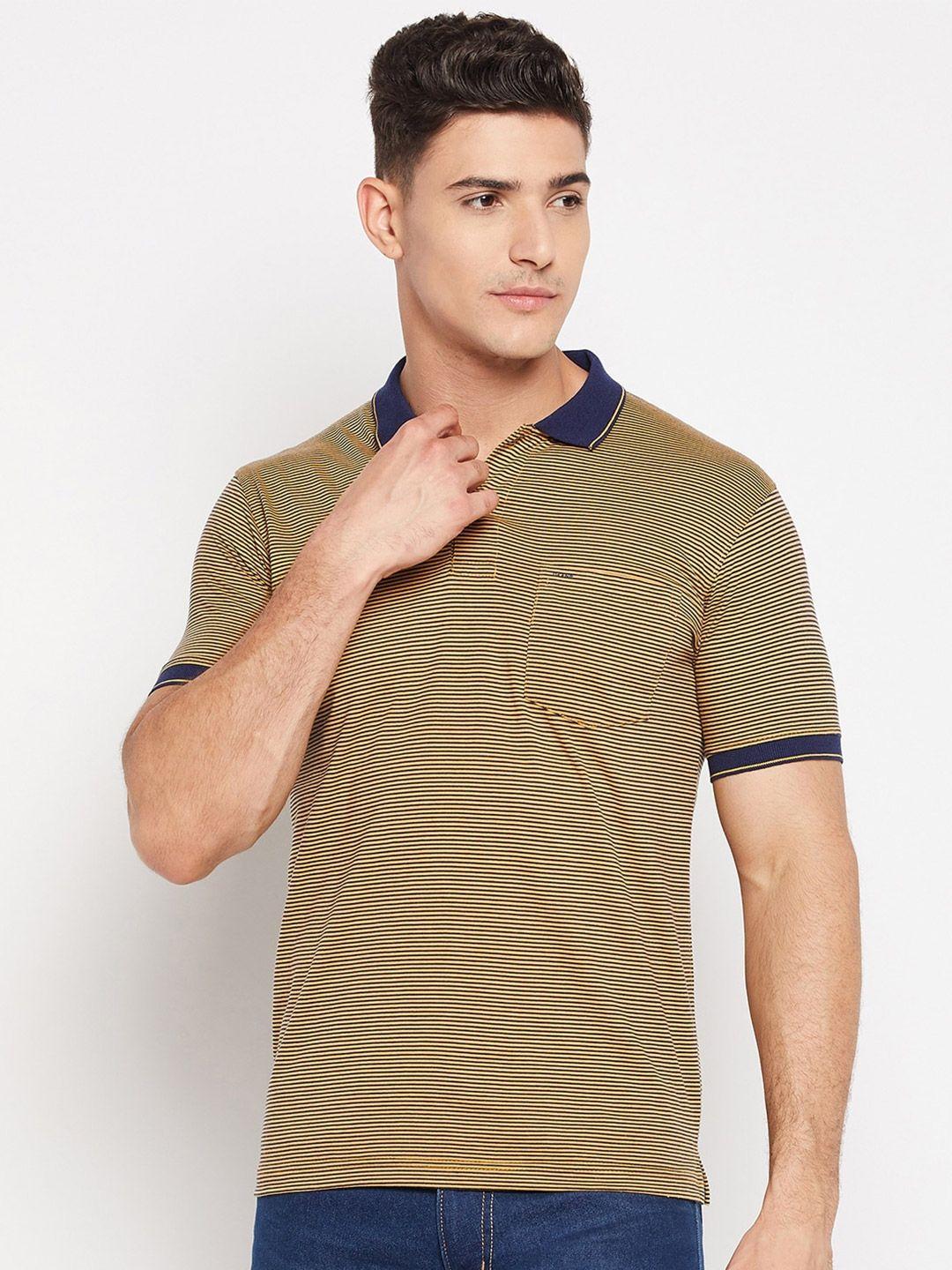 okane striped polo collar cotton t-shirt