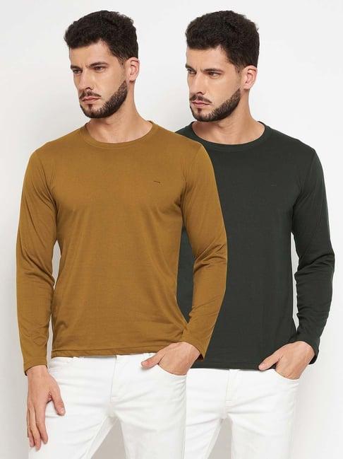 okane tan & green regular fit crew t-shirt pack of 2