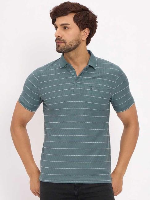 okane teal regular fit striped polo t-shirt