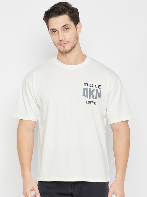 okane white regular fit graphic print oversized crew t-shirt