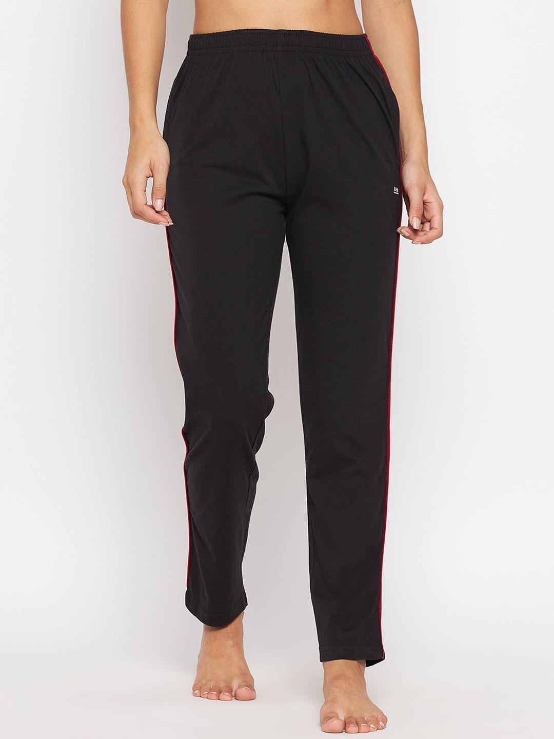 okane women black solid cotton lounge pants