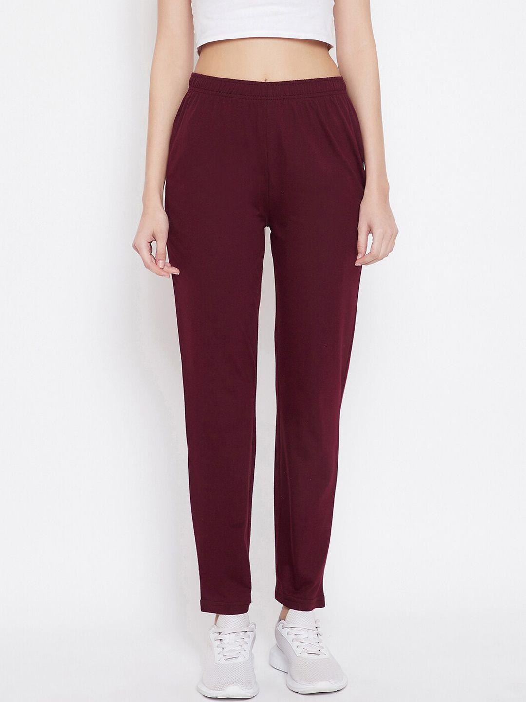 okane women burgundy solid lounge pants