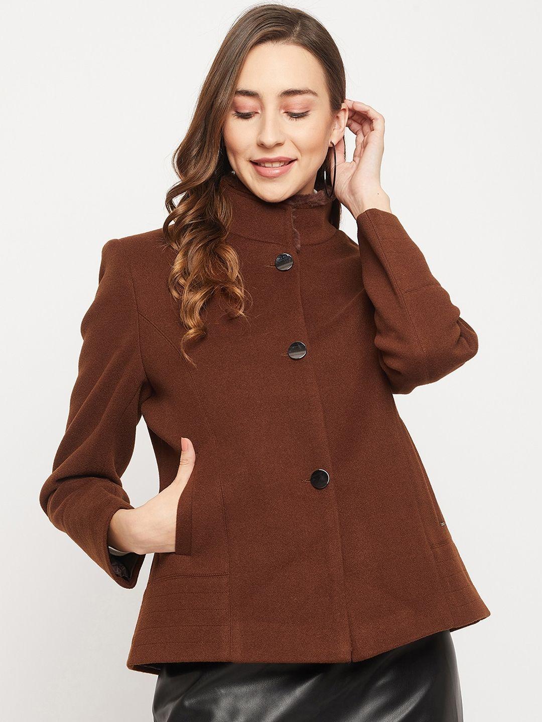 okane women coffee brown single-breasted overcoat