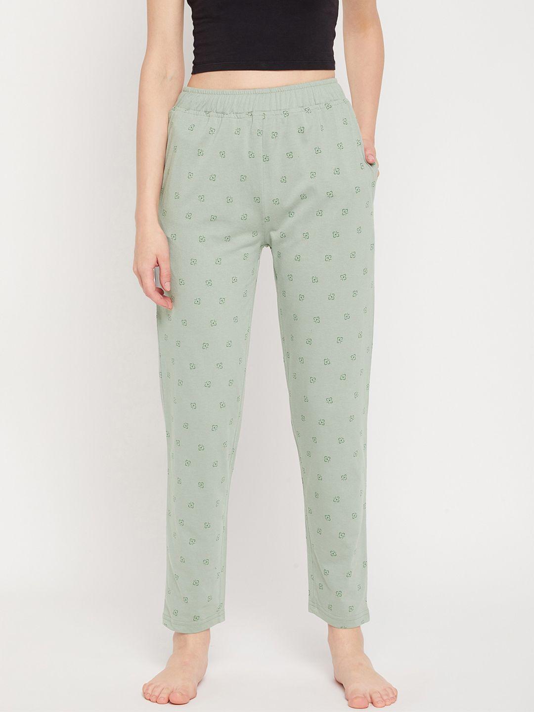 okane women green printed cotton lounge pant