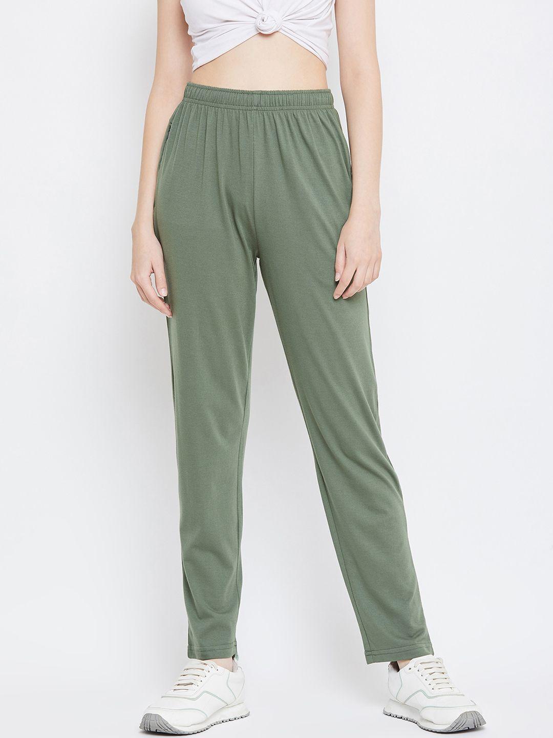 okane women green solid track pants