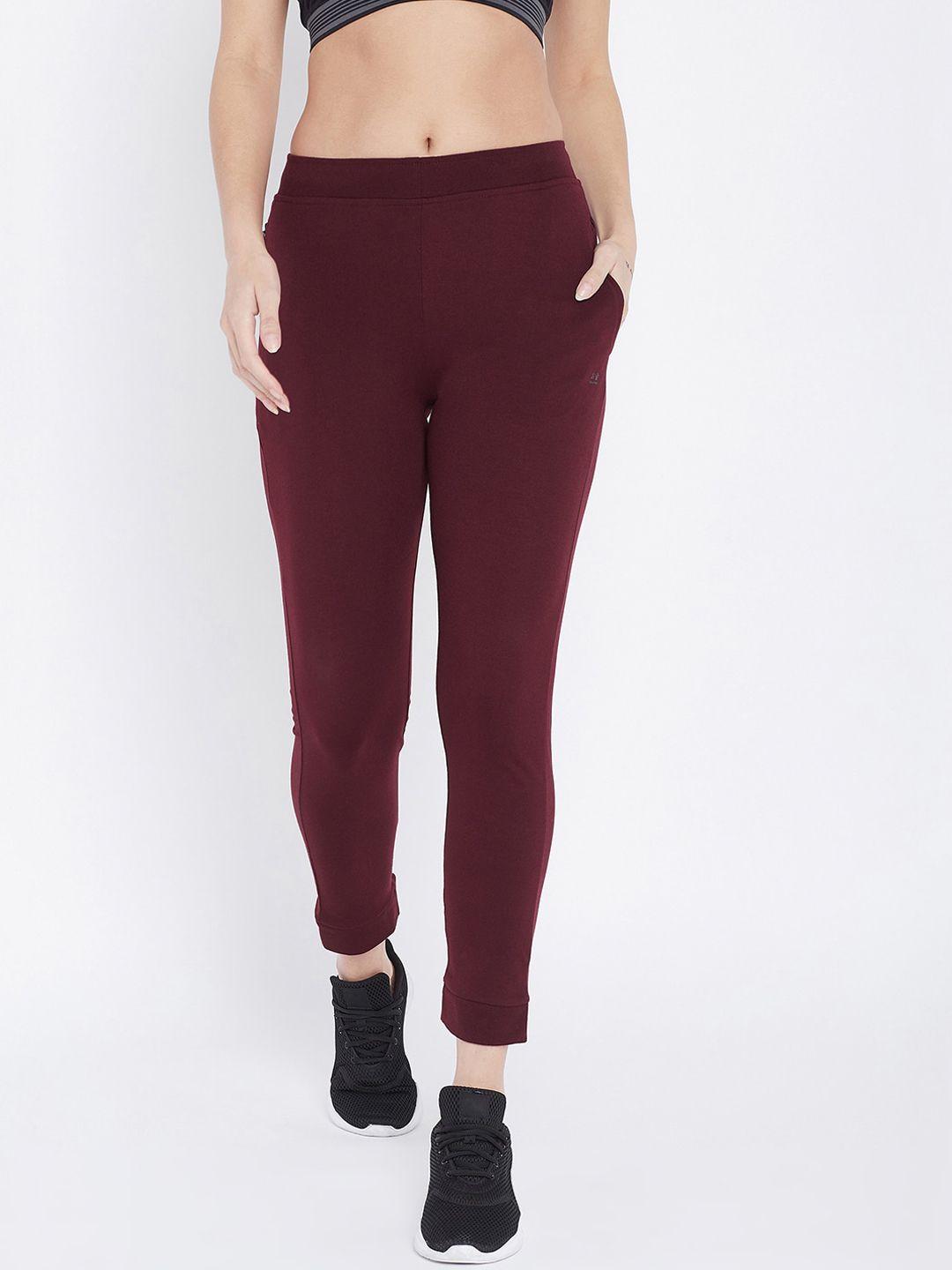 okane women maroon solid joggers