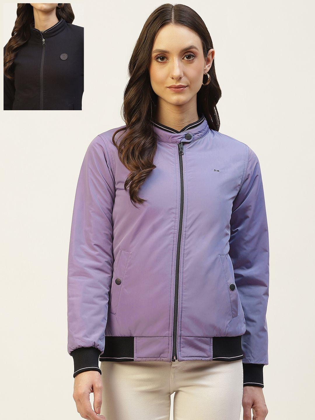 okane women mauve & black solid reversible padded jacket