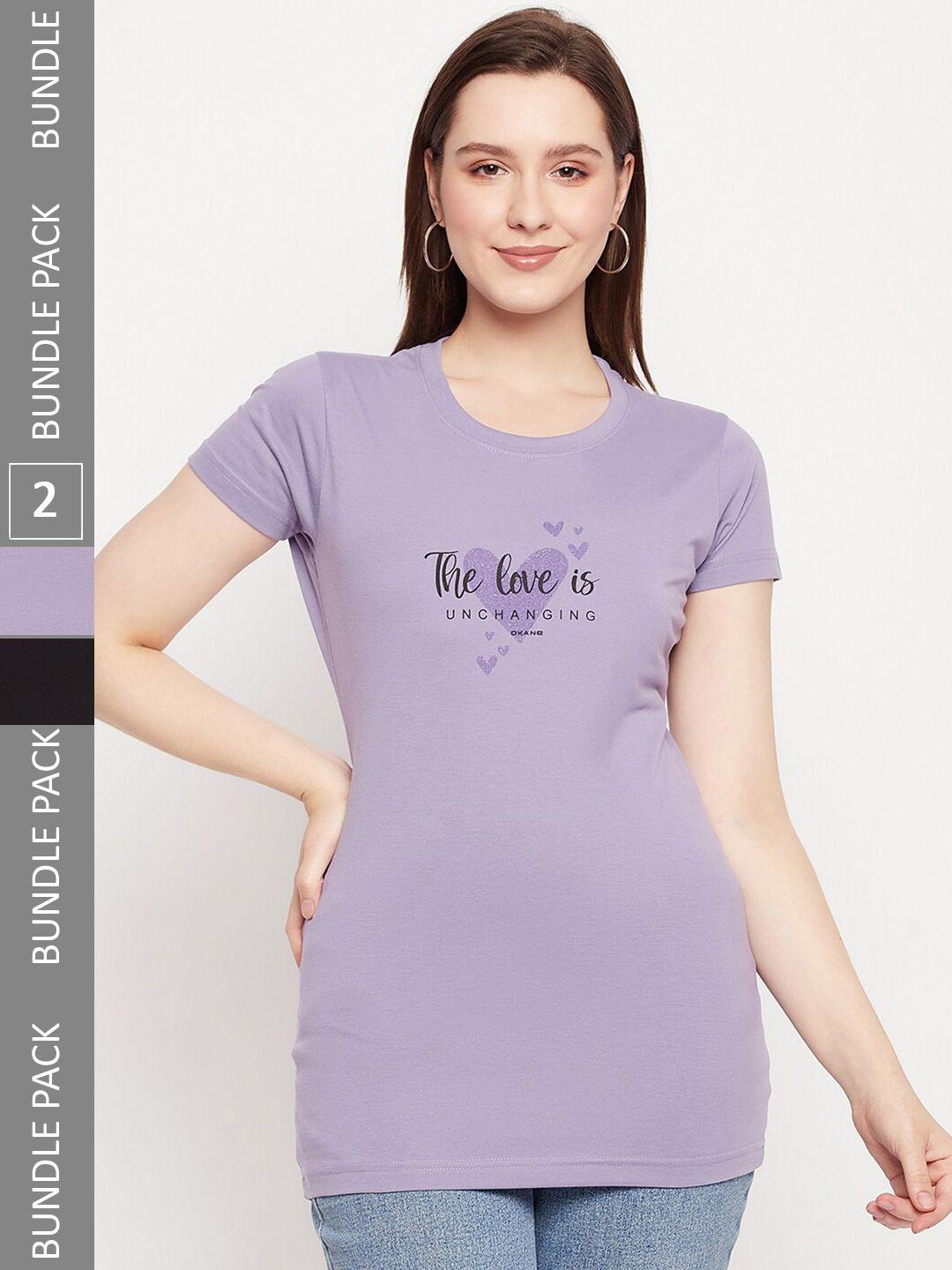 okane women mauve 2 printed t-shirt