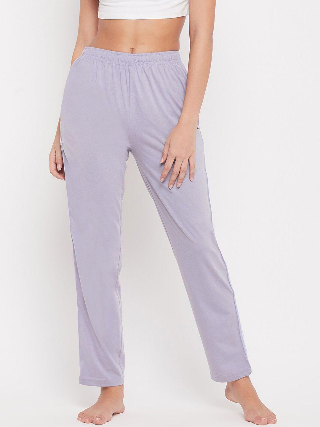 okane women mauve-purple solid cotton lounge pants