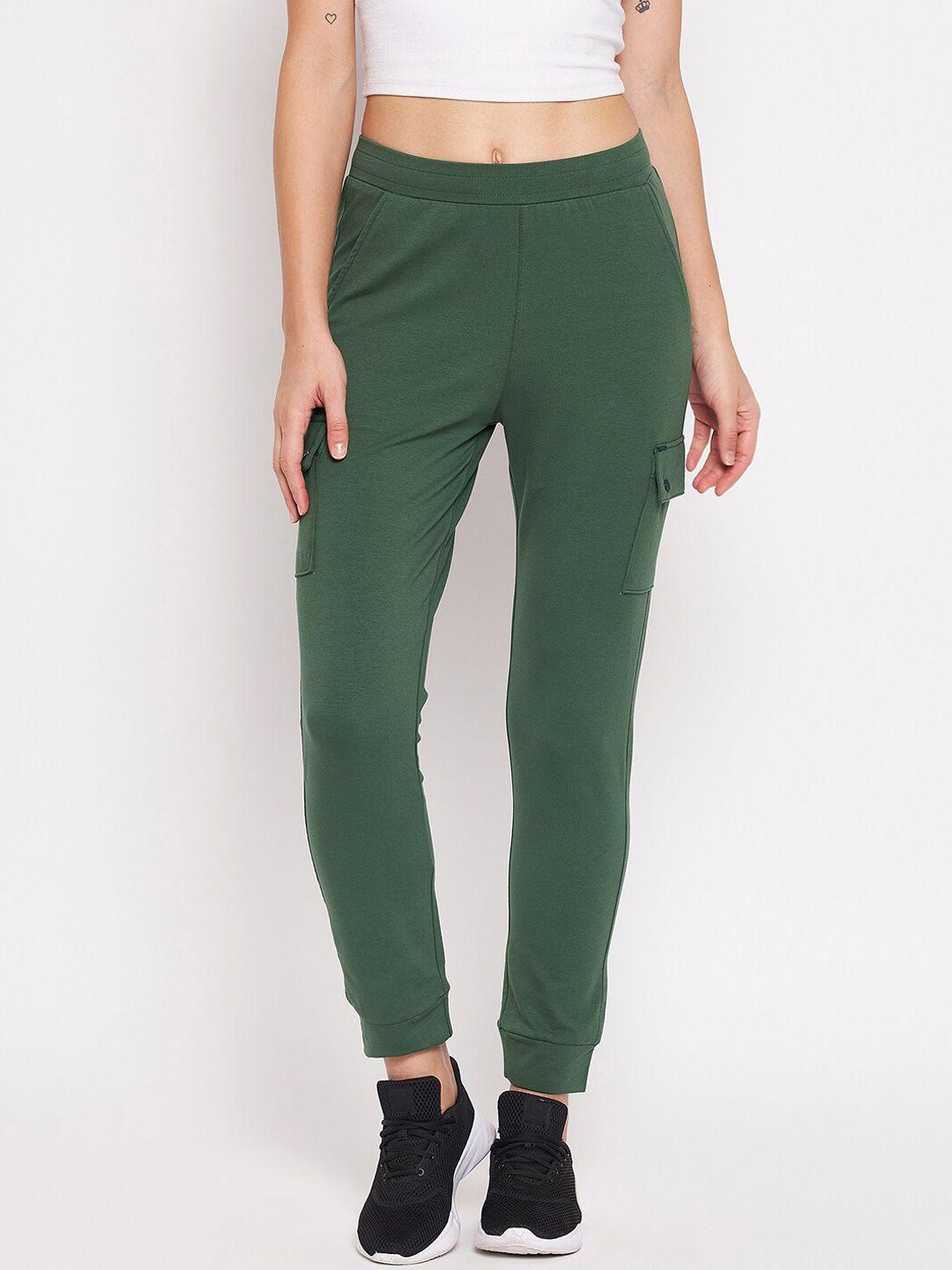 okane women olive green regular fit solid jogger