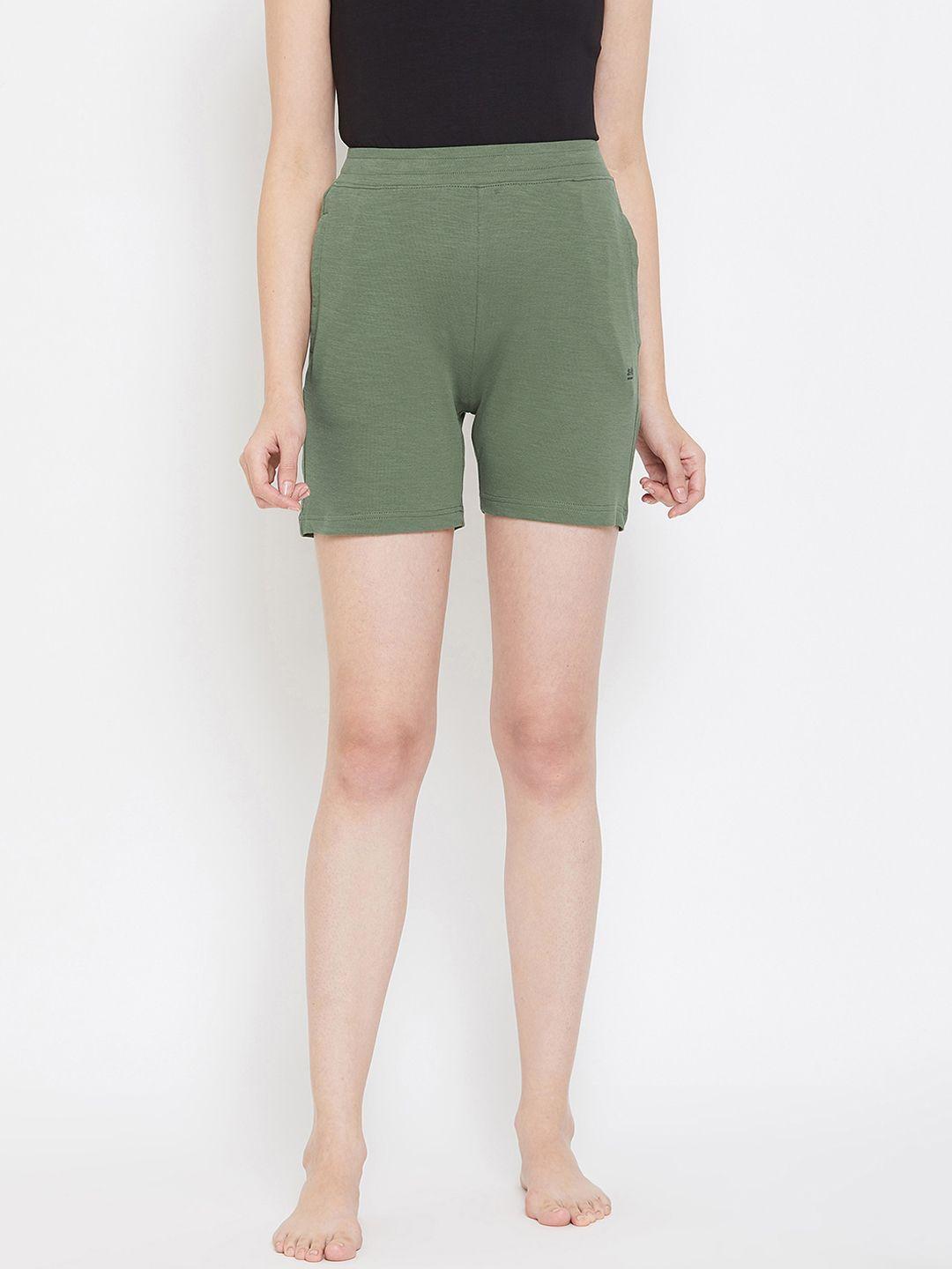 okane women olive green shorts