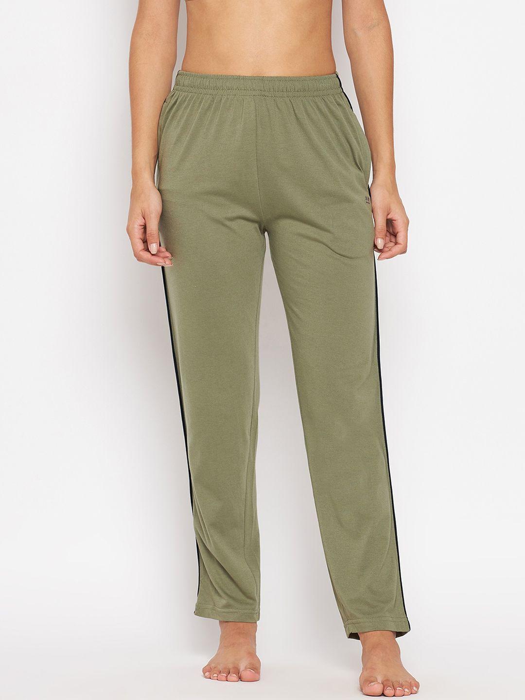 okane women olive green solid lounge pants