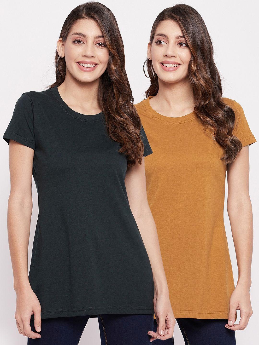 okane women pack of 2 `green & tan t-shirts