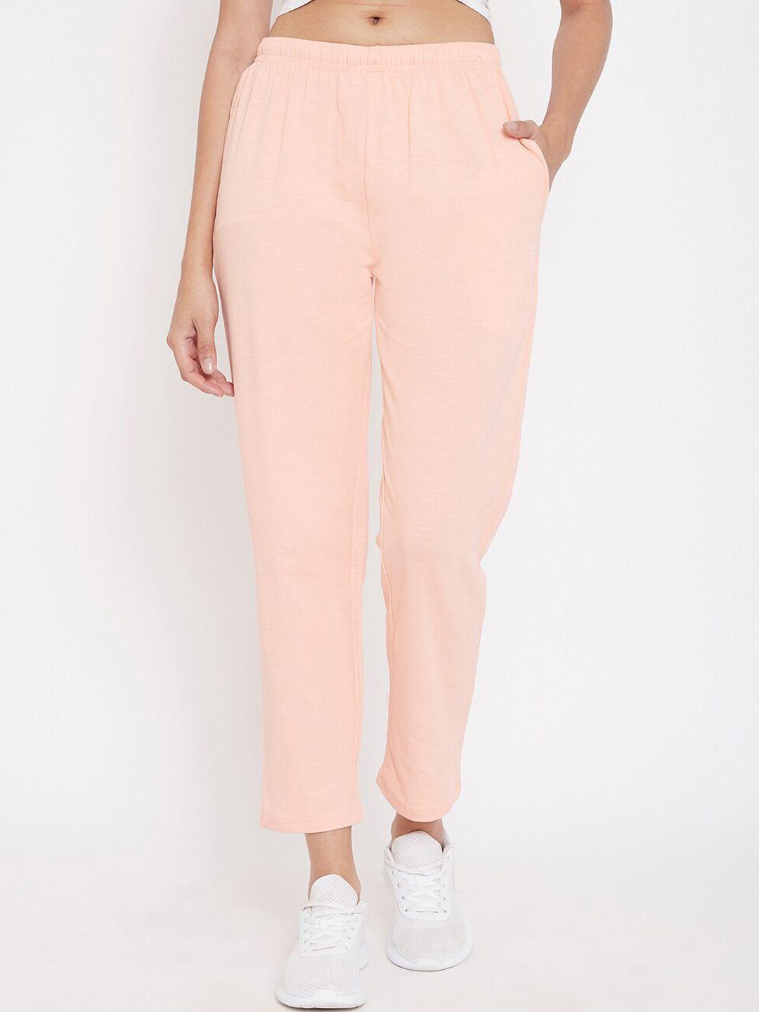 okane women peach solid cotton track pants