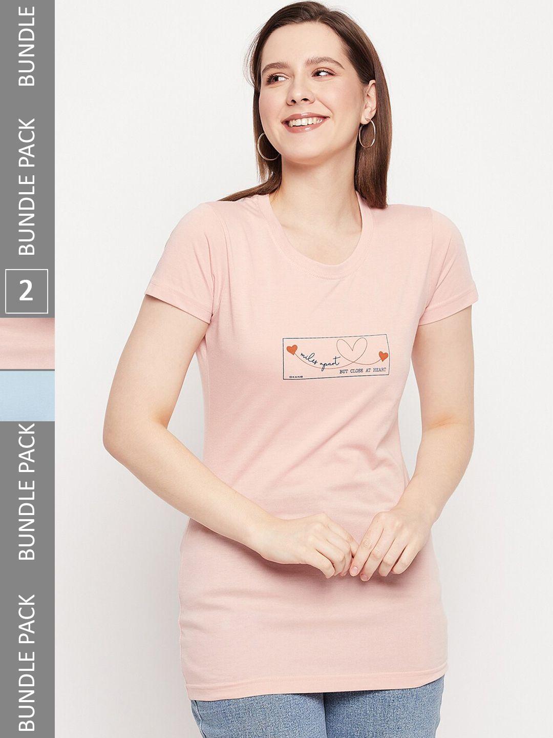 okane women pink typography 2 printed v-neck applique t-shirt