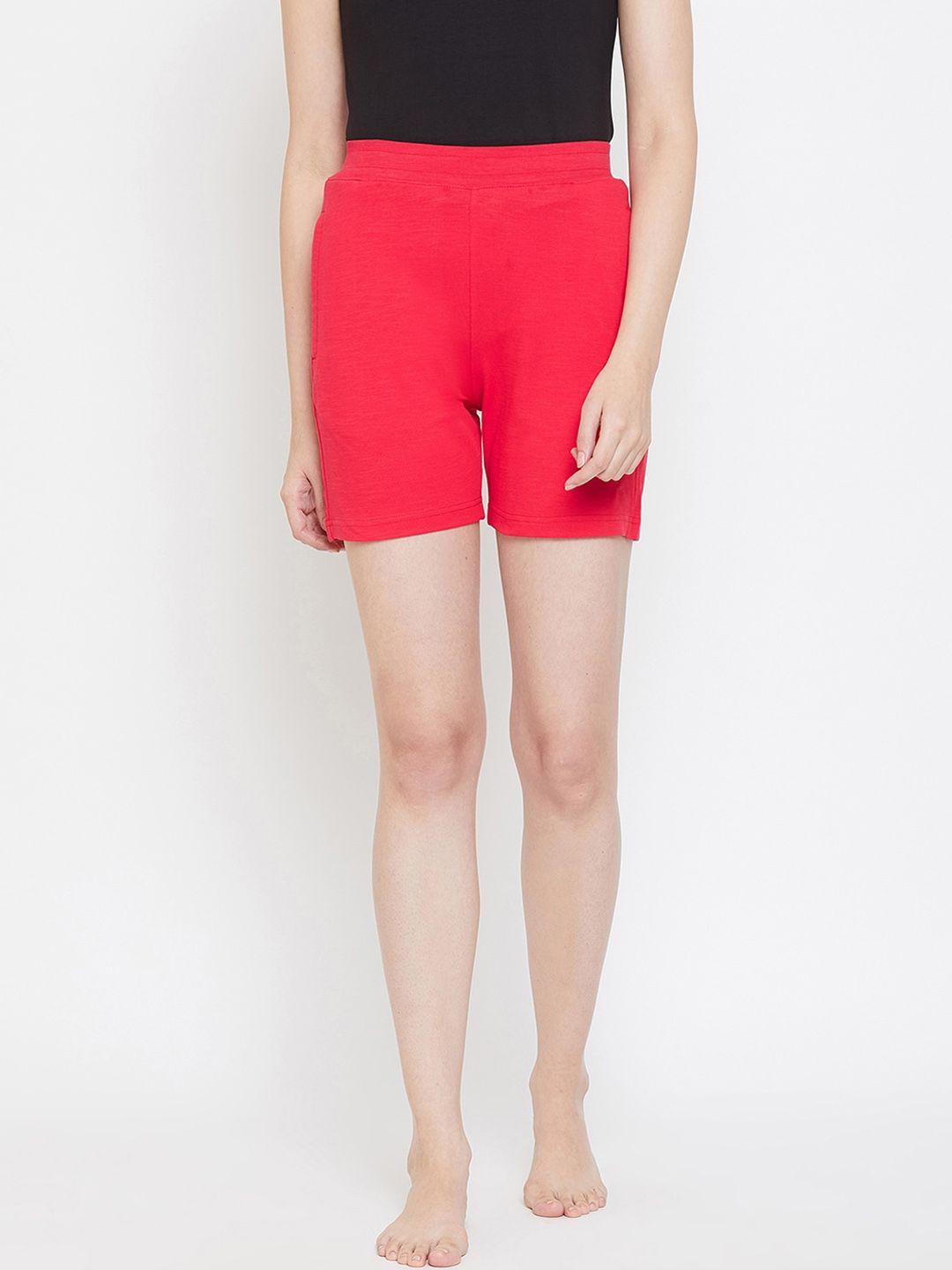 okane women red mid-rise cotton shorts