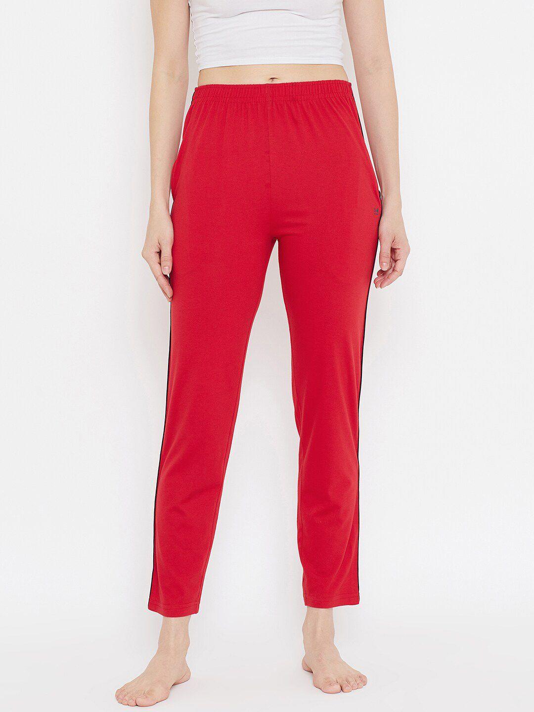 okane women red solid lounge pants