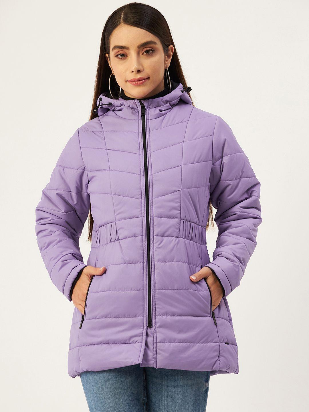 okane women violet solid hooded padded jacket
