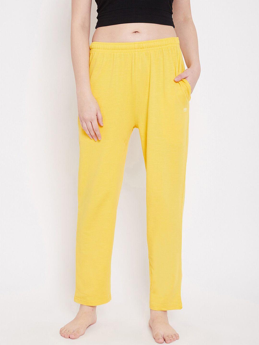 okane women yellow solid cotton lounge pants