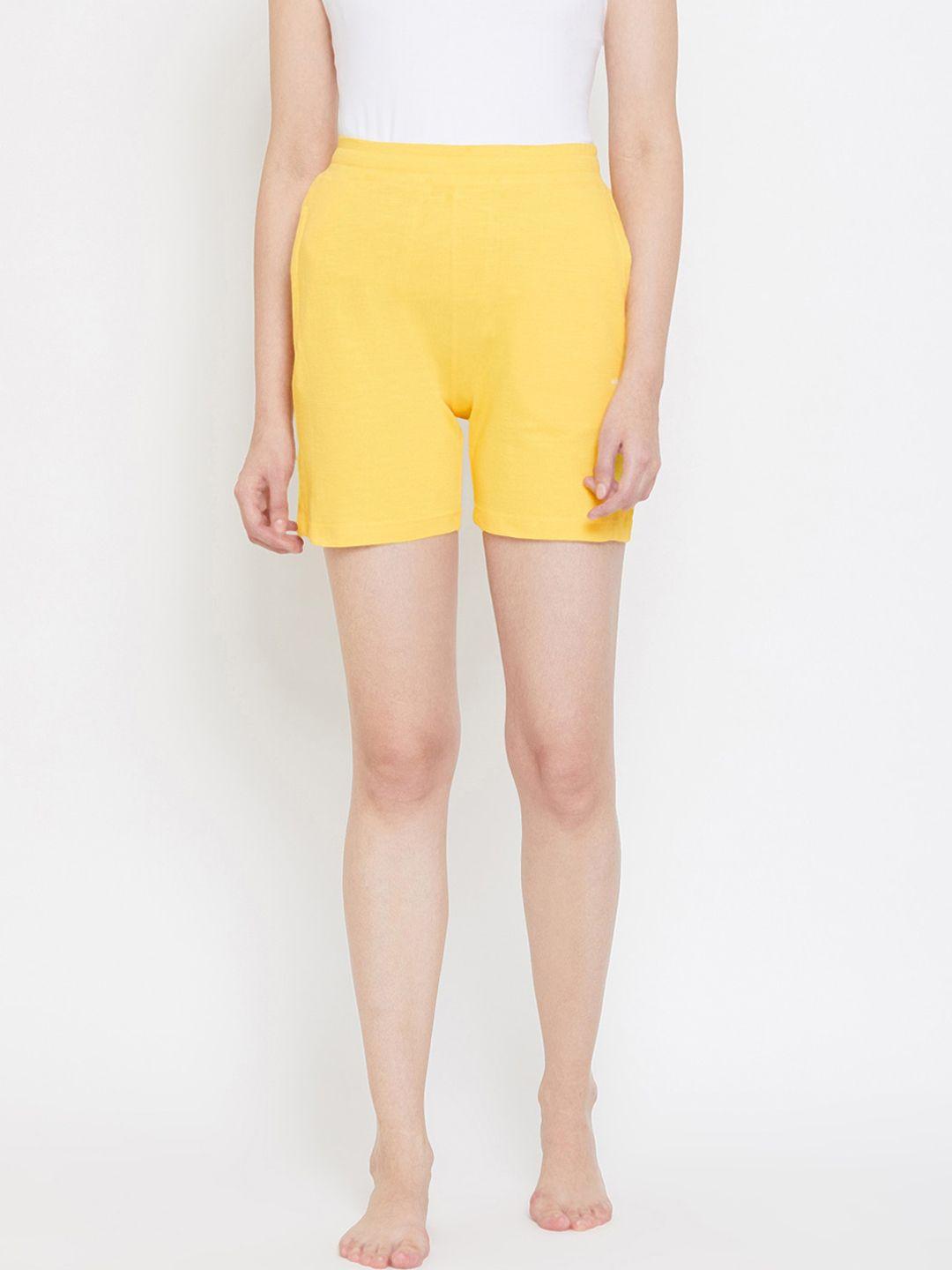 okane women yellow solid lounge shorts