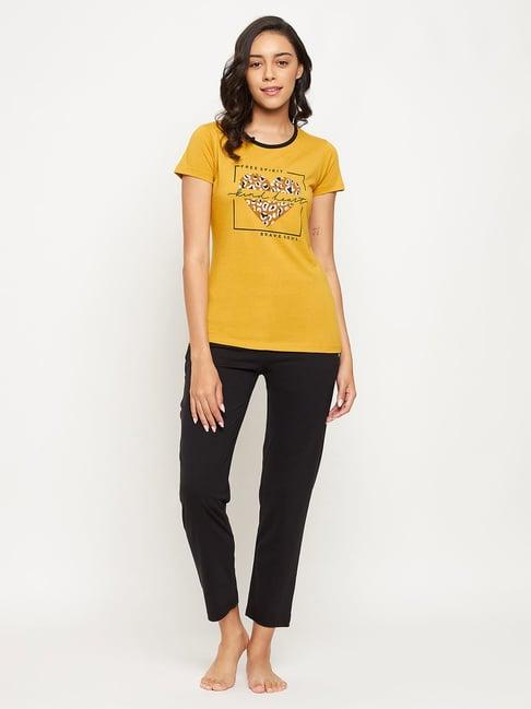 okane yellow & black graphic print t-shirt with pyjamas