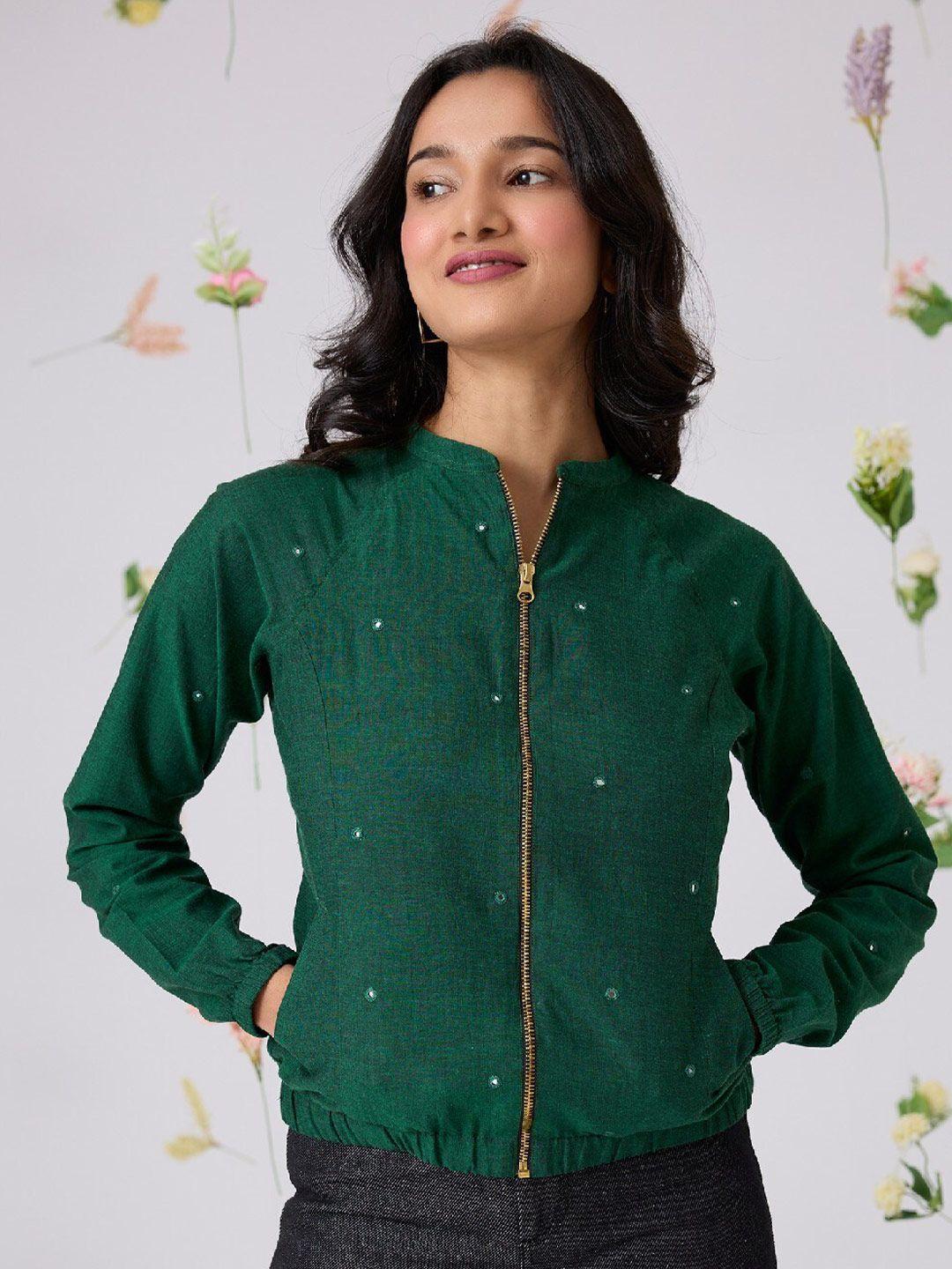 okhai women green bomber jacket